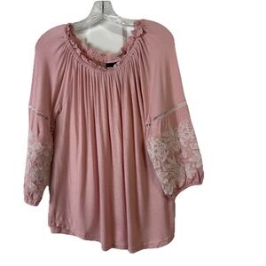 LIV‎ LOS ANGELES Pink Embroidered 3/4 Sleeve Blouse Pink Sz S Cottage Core Flowy